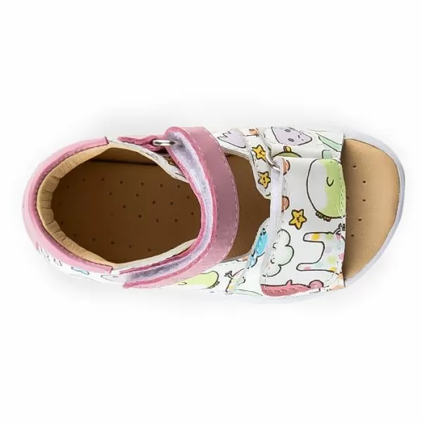 Сандалии ортопедические детские TWIKI TW-190-2 кожаные с открытым носом цвет белый, розовый, принт 