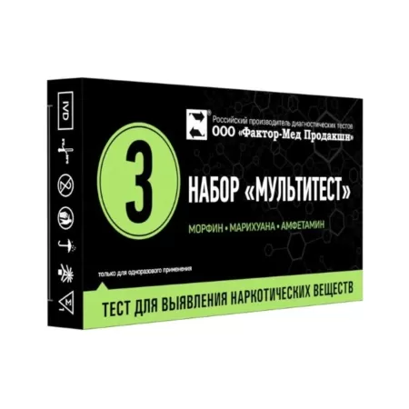 Набор тест-полосок для выявления наркотиков и их метаболитов в моче Мультитест кассета М6 на 3 вида наркотиков