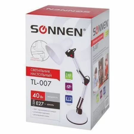 Настольная лампа-светильник SONNEN TL-007, подставка+струбцина, высота 60 см