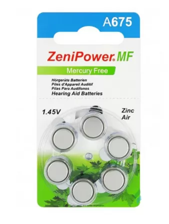 Батарейка для слуховых аппаратов ZeniPower тип 675 PR44 (6 шт, блистер)