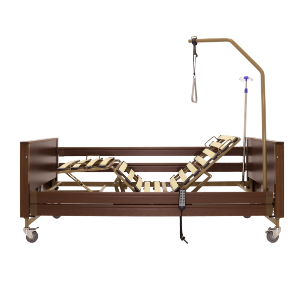 Кровать электрическая MED-MOS YG-1 ЛДСП коричневый с деревянными ламелями и регулировкой высоты